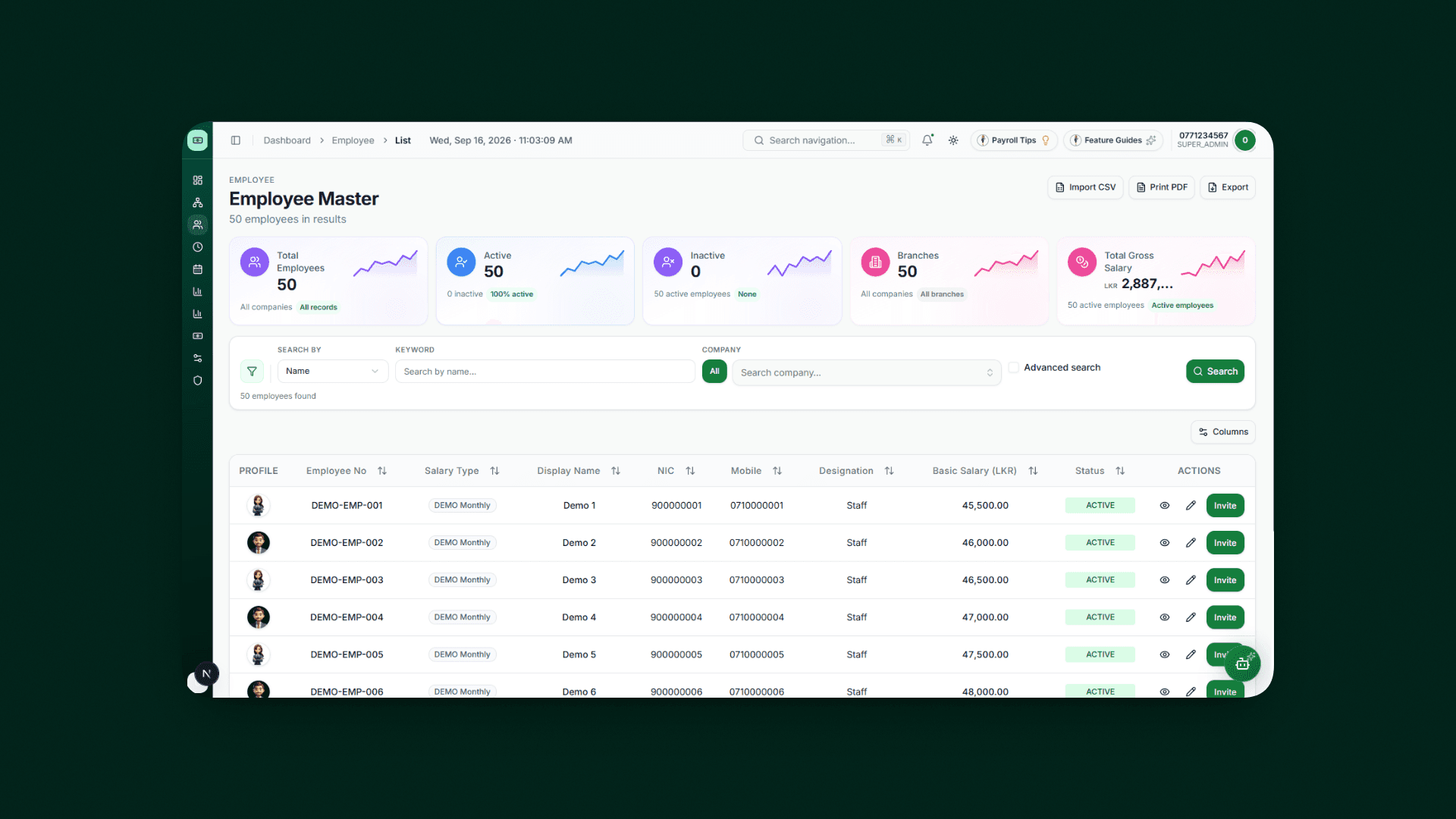 Employee master in Dart Smart Payroll