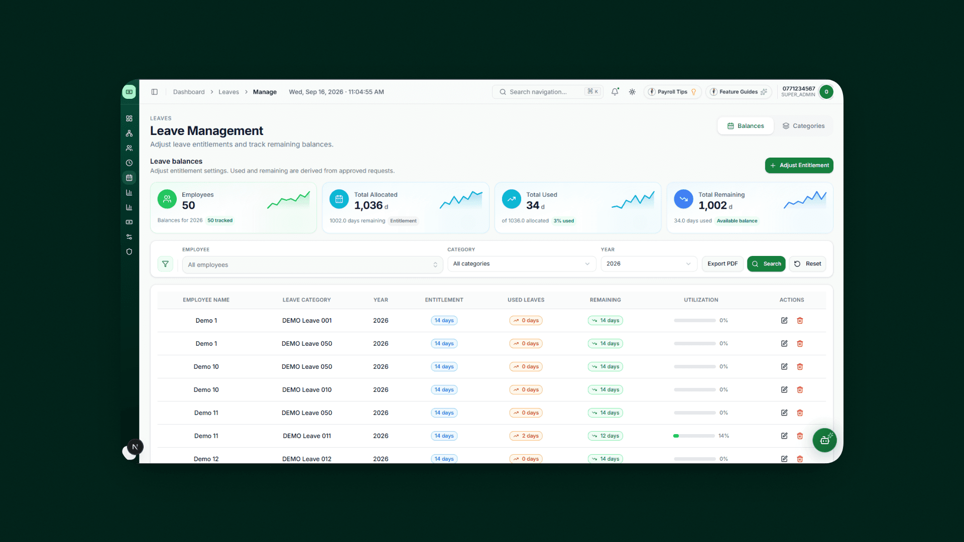 Leave management in Dart Smart Payroll