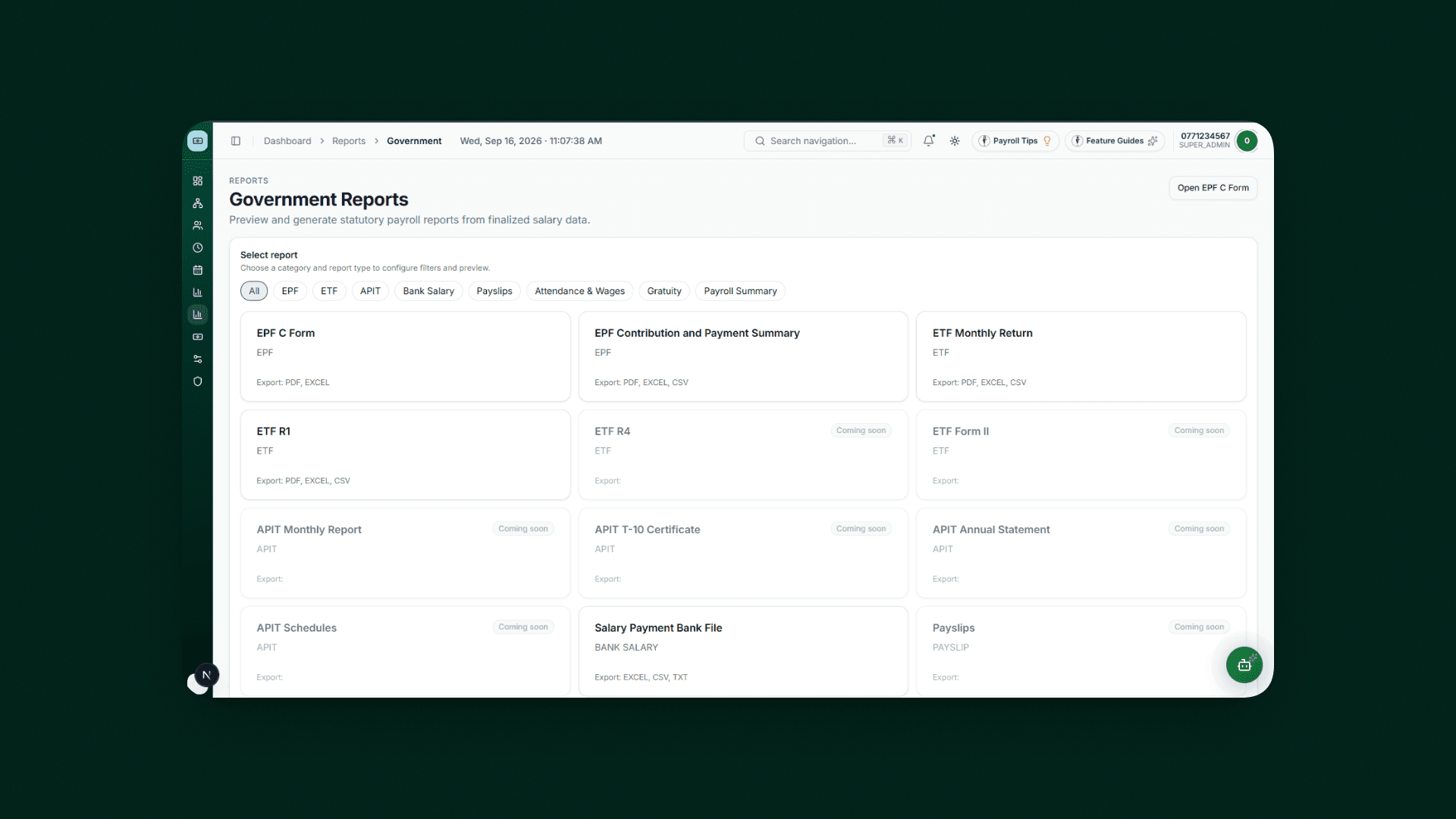 Government payroll reports in Dart Smart Payroll